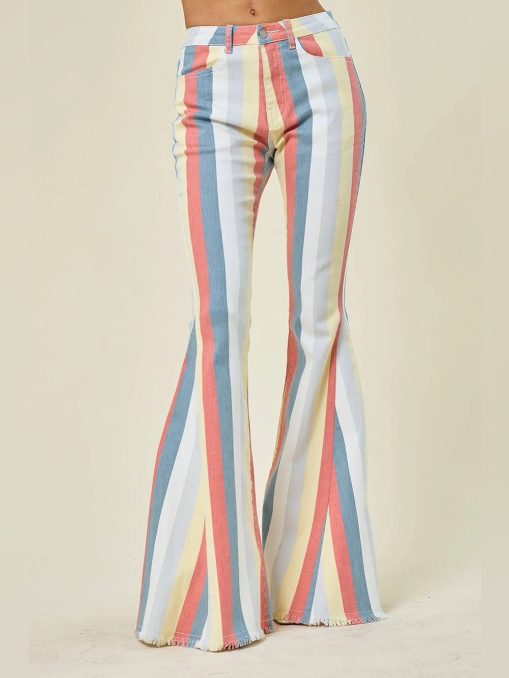 Saints and Hearts Striped Western Flared Jeans Yellow Blue Orange Size Small EUC